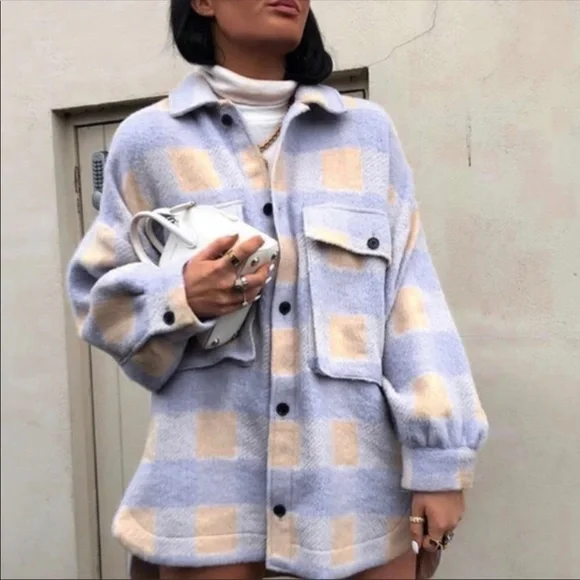 NEW Plaid Oversized Flannel shirt Jacket Shacket size small - Picture 4 of 8